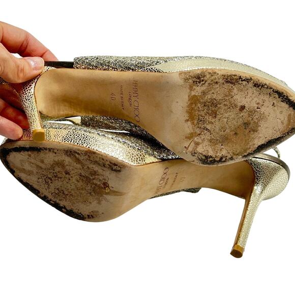 Jimmy Choo Gold Glitter Slingback Heels Size 40 (US 9) - Picture 14 of 14